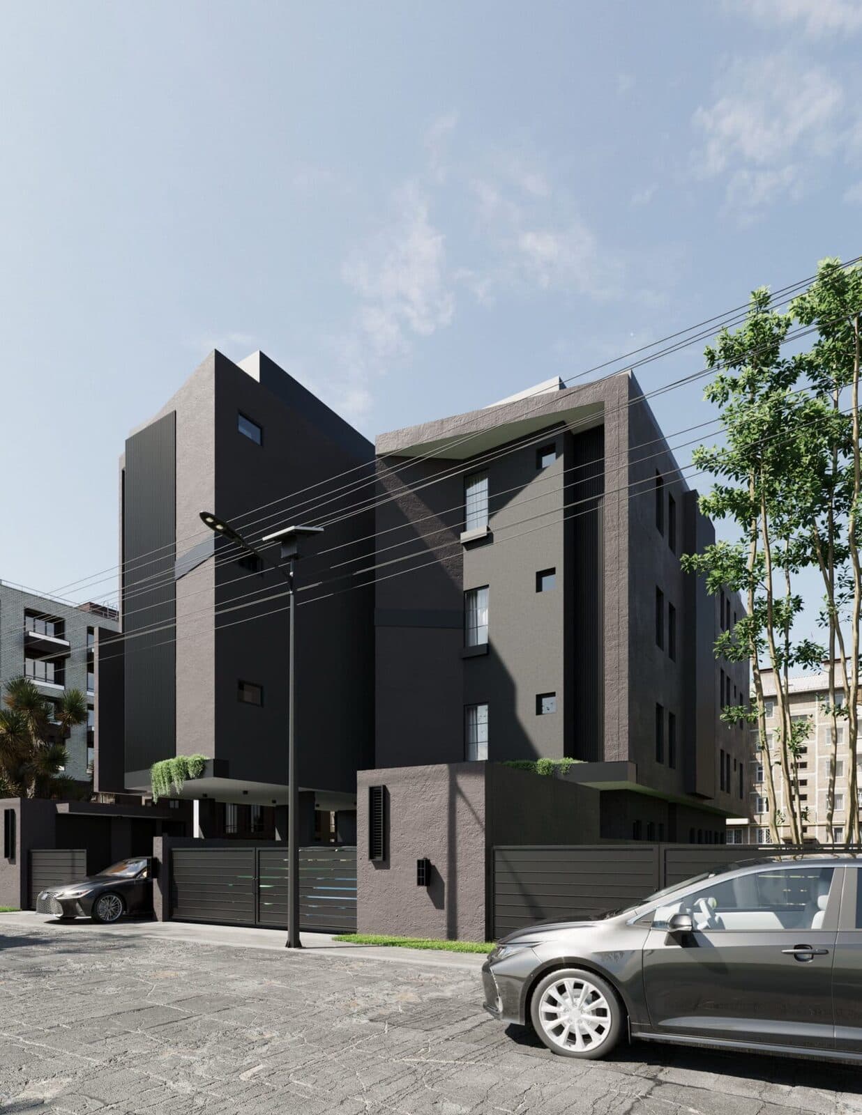 Artist’s impression of the Falcon building and gated entrance